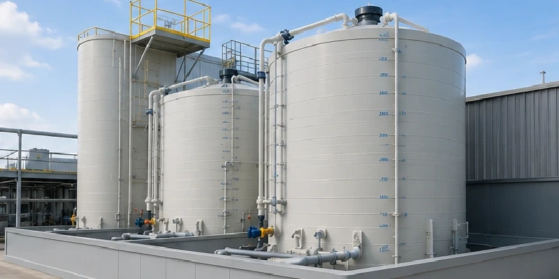 PP chemical process tanks inside a secondary containment area