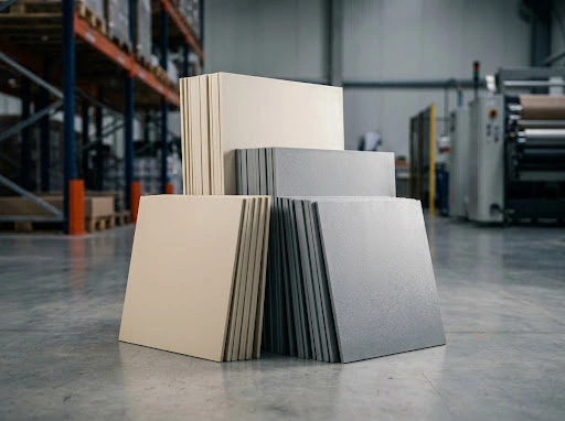 PP sheet panels staged in a warehouse for project selection