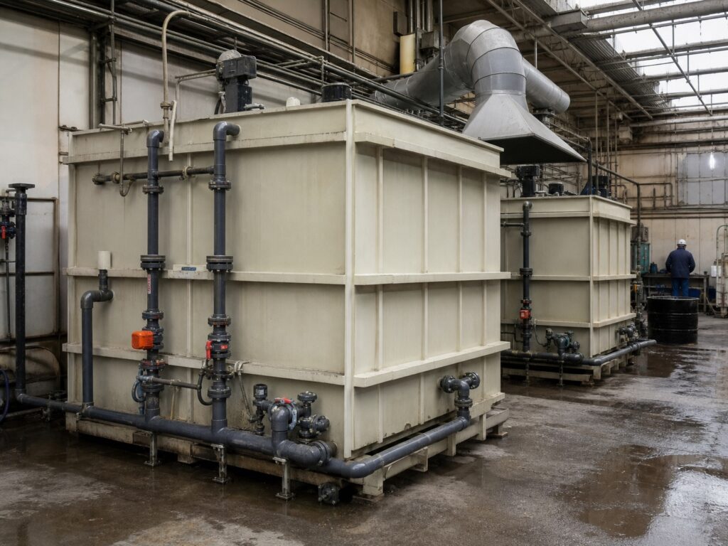 PP process tanks in a chemical processing workshop