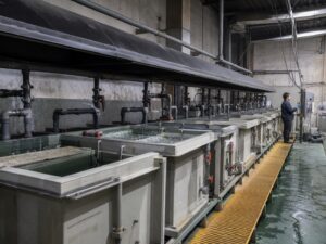 PP plating tanks in an active electroplating workshop
