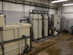 PP water treatment system with collection tank and process piping
