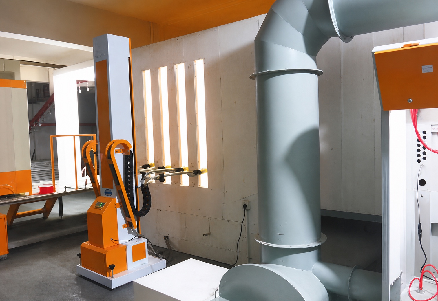 Process exhaust treatment equipment and vertical ductwork in a workshop