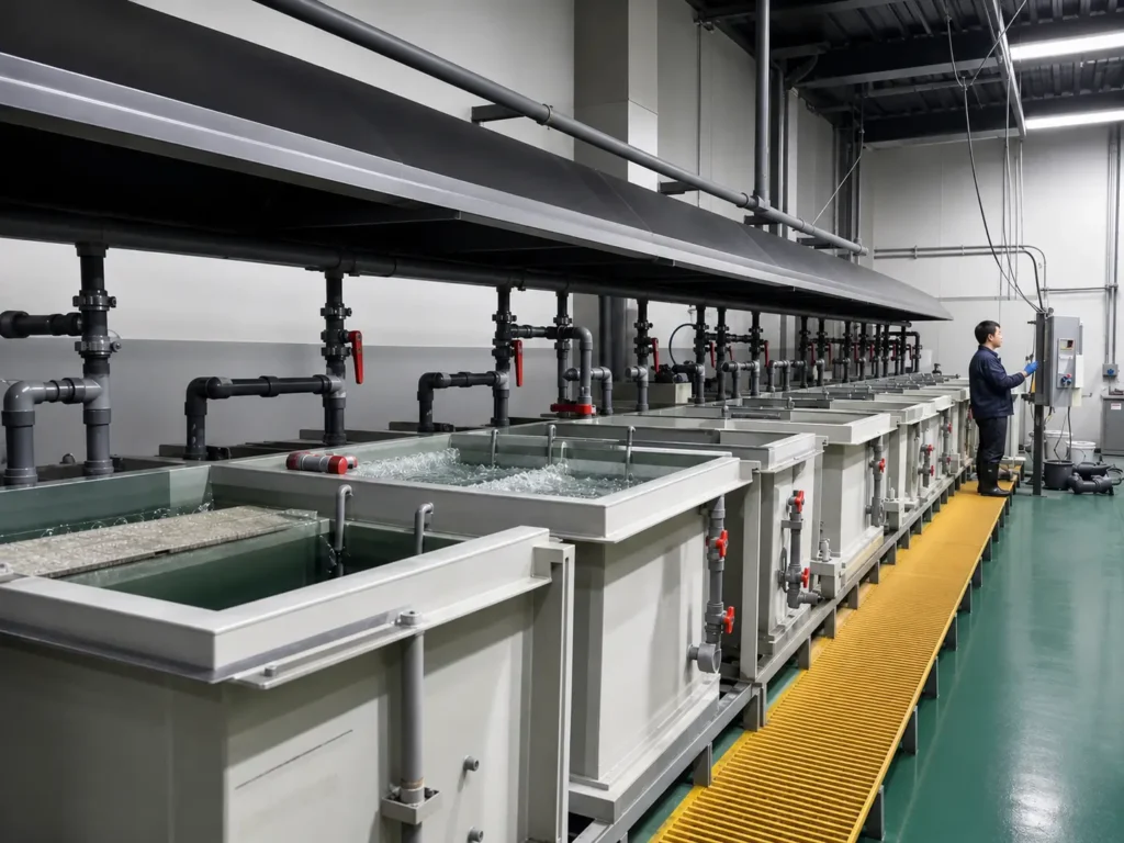 PP plating tanks in an active electroplating workshop