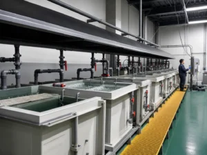 PP plating tanks in an active electroplating workshop