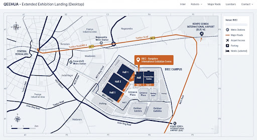 Map showing the BIEC exhibition centre in Bengaluru