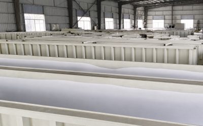 Large PP storage tank in a fabrication workshop