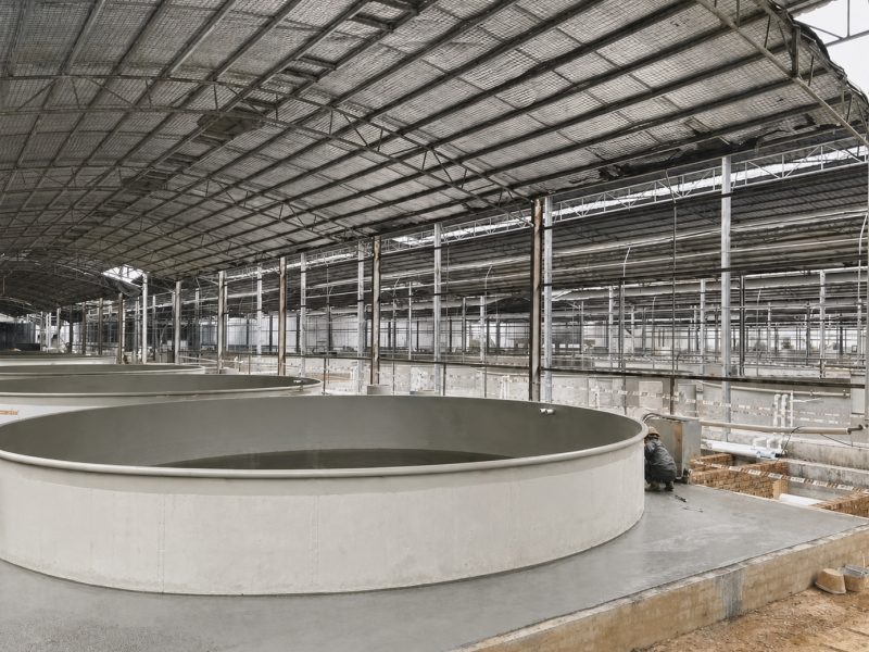 Round PP tank in a fabrication hall